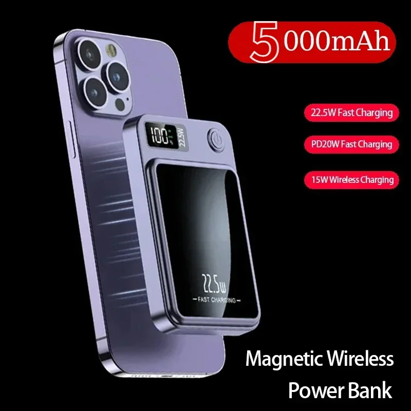 

5000mAh Portable Magnetic Power Bank Macsafe Fast Wireless Charger for iPhone 15 14 13 Pro Max External Auxiliary Battery Pack