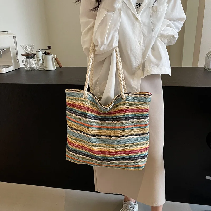 Ethnic Style Tote Bags for Women Shoulder Bags Grass Woven Summer Beach Bag Versatile Large Capacity Shopping Bags Designer Bag view 3
