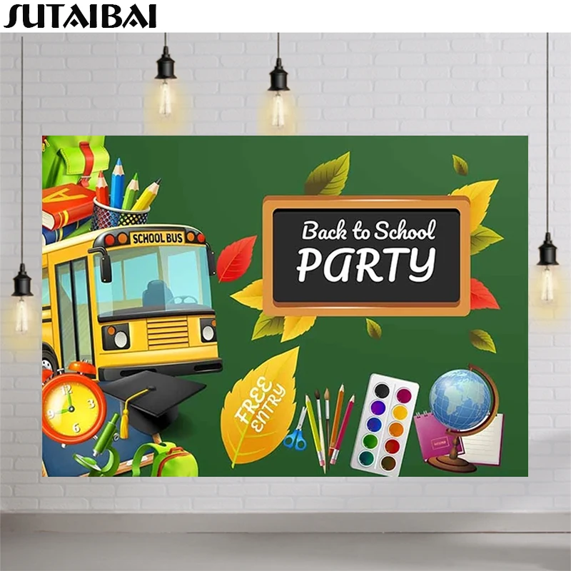 

Children Baby Back To School Backdrop School Bus Black Blackboard Pencil Vinyl Graduation Photography Background for PhotoStudio