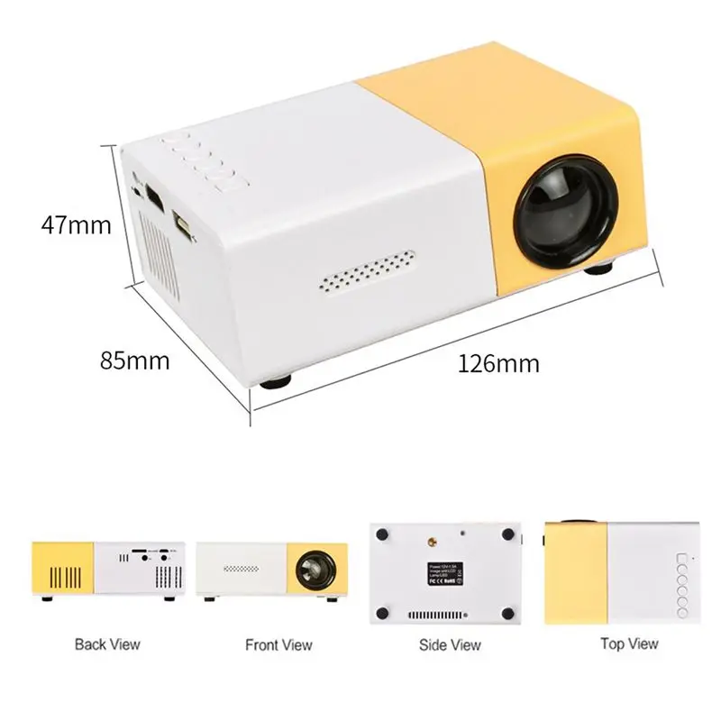 popop School Season Multi-Functional Classroom Mini Projector LED Mini Wireless 1080P HD Projector with AU Plug,Black-White