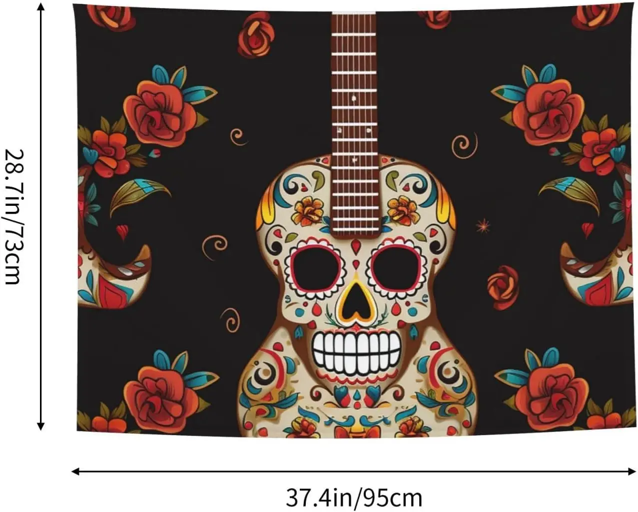 Guitar Pepper Sugar Skull Tapestry for Bedroom Aesthetic Tapestries Wall Hanging Window Design Wall Tapestry for Living Room