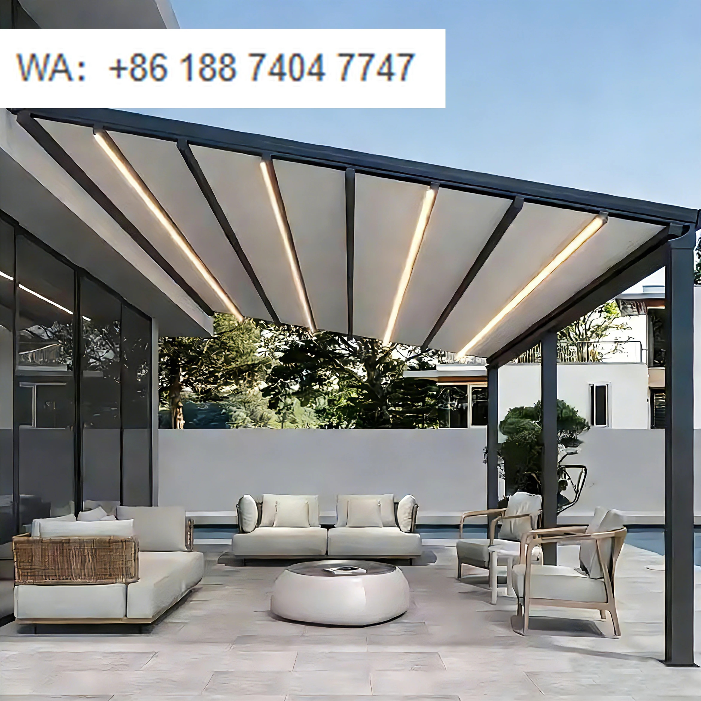 

Outdoor Motorized Retractable Pergola Sun Canopy Remote Control CE Certified UV Protection Aluminum Roof Balcony Swimming Pool