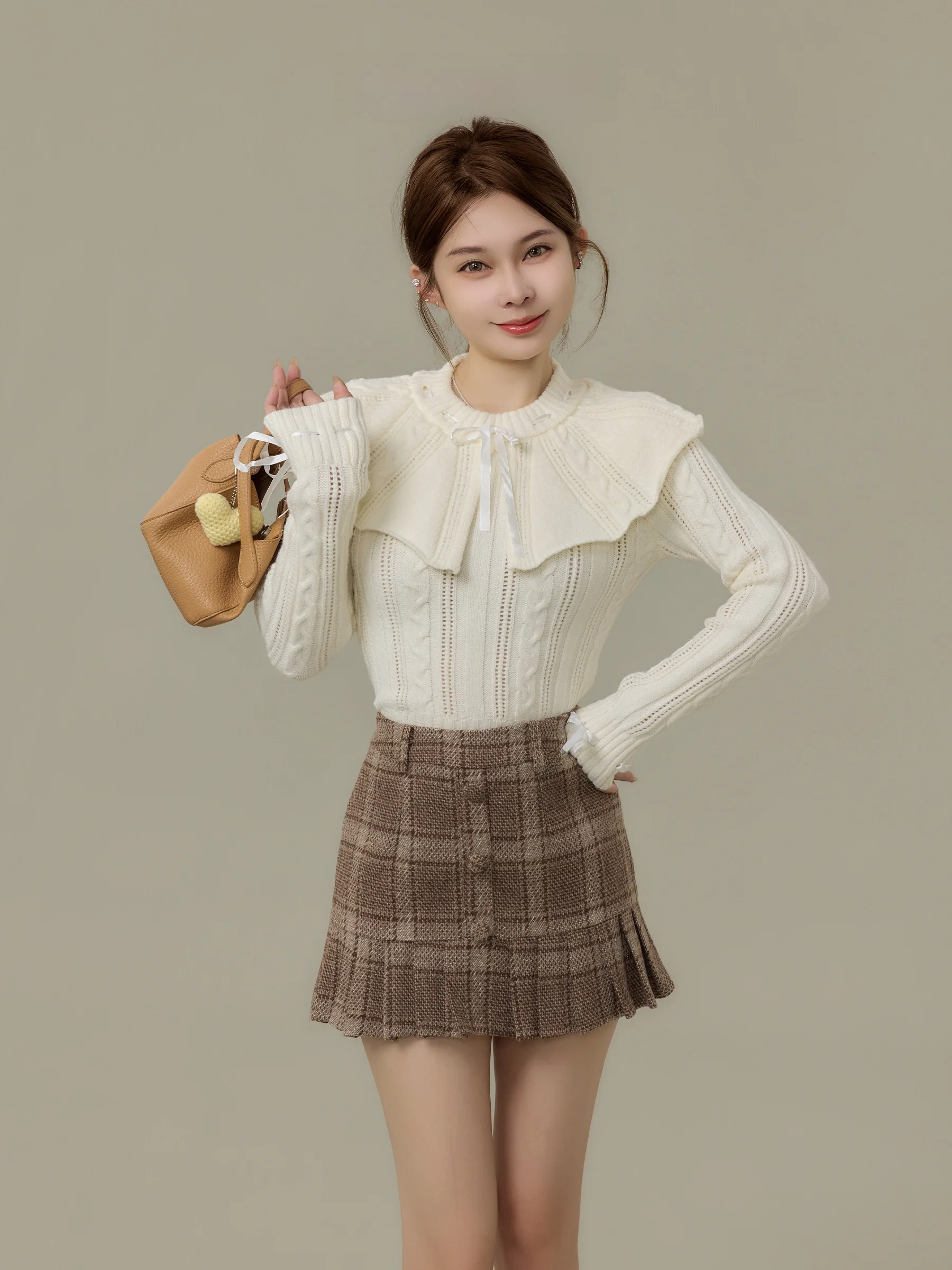 

Вязаный свитер и плиссированная юбка для девочек, комплект из двух предметов, осенне-зимний модный наряд, дизайн с высокой талией, французский Sle Dr