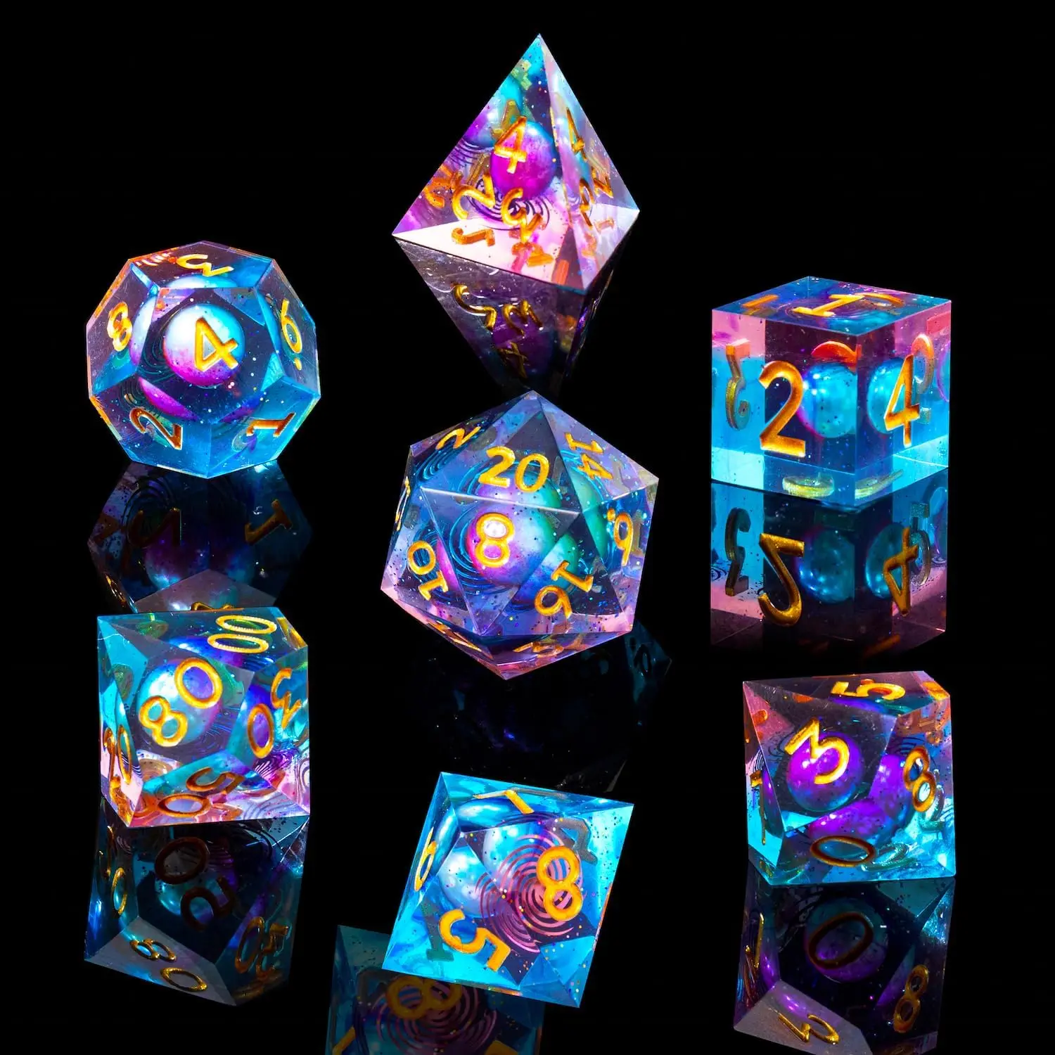 

Pointed resin starry sky dice 7-piece set multi-faceted mathematics teaching Cthulhu running group board game game role-playing6