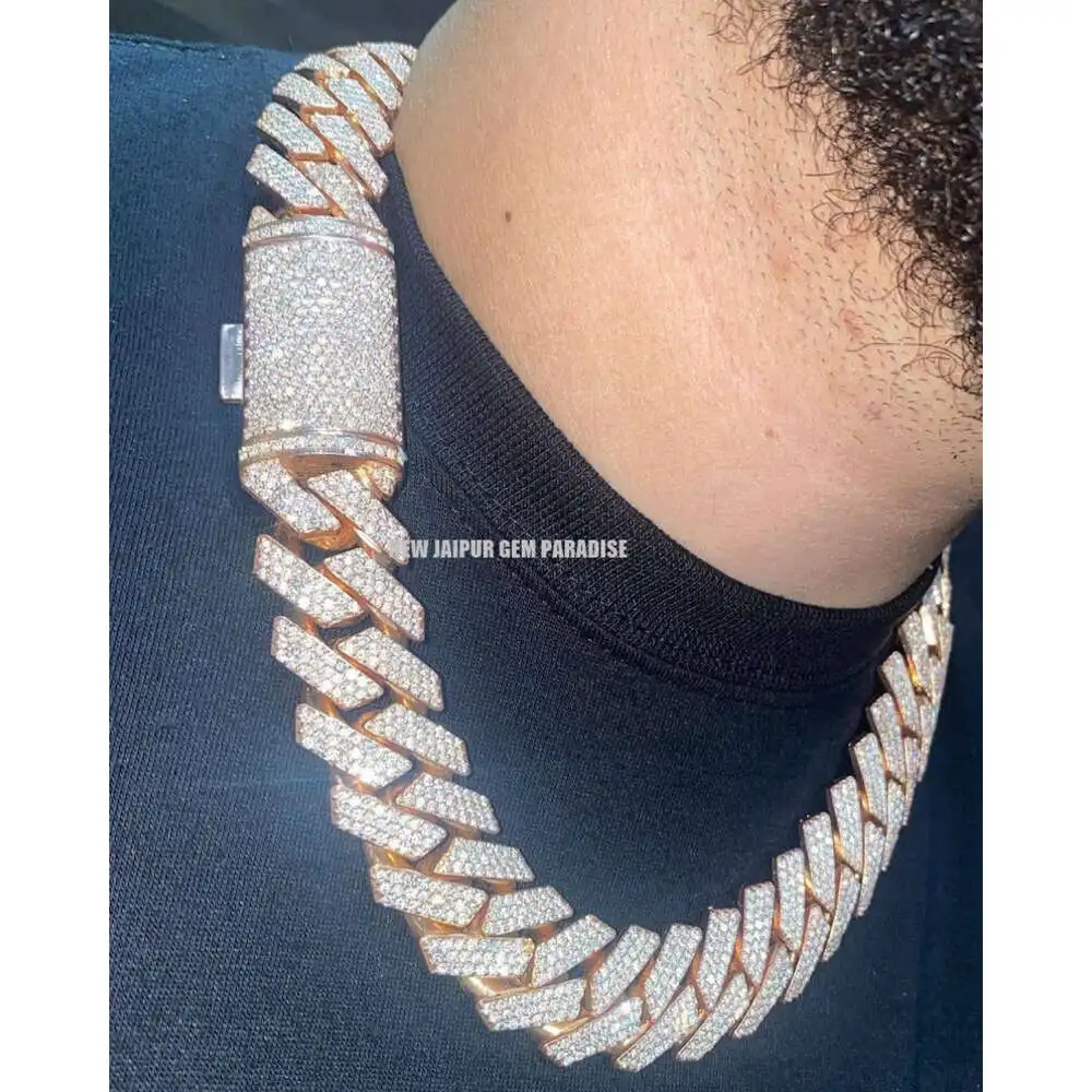 Heavy Quality | 20mm Cuban Link Chain | Vvs Quality Moissanite Diamond | 925 Sterling Silver | Rose Gold Plated | Gift for Men