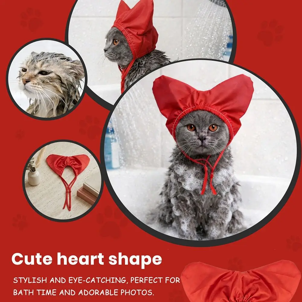 Adjustable Pet Shower Caps Cute Heart Shaped Waterproof Kitten Bath Cap Reusable Ear Protection Ear Drops Guard Small Pets