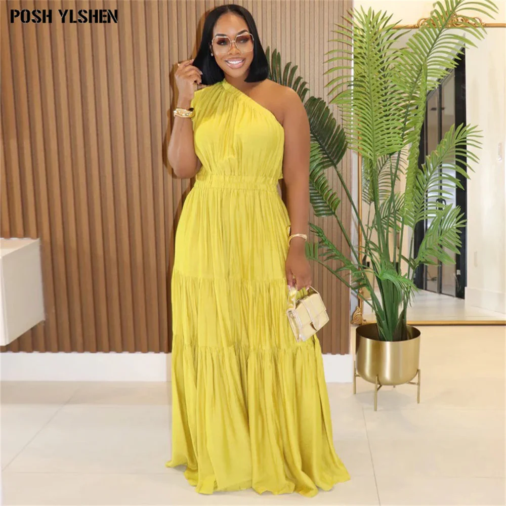 African Sloping Shoulder Dresses for Women Plus Size Clothes 2026 Ankara Turkey Outfits Elegant Wedding Party Long Maxi Dress