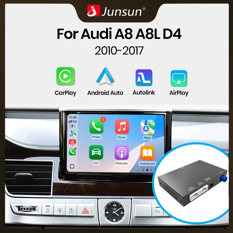 Junsun Wireless CarPlay Android Auto Interface Adapter für Audi A8 2010-2017 Bluetooth AirPlay Mirrorlink Car Play Funktionen unterstützen OEM / Aftermarket Rückfahrkamera GPS-Navigation