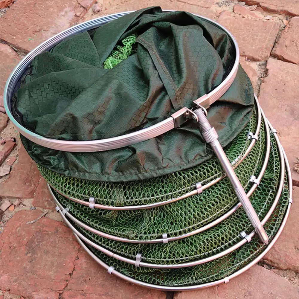 2m/2.5m Collapsible Nylon Stainless Steel Fish Catching Net Trap Fishing Cage Mesh Basket