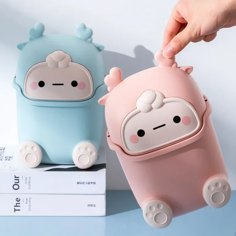 Ins Desktop Small Trash Bin Waste Bin Bedroom Home Cute Trash Can with Lid Kitchen Bin Bathroom Room