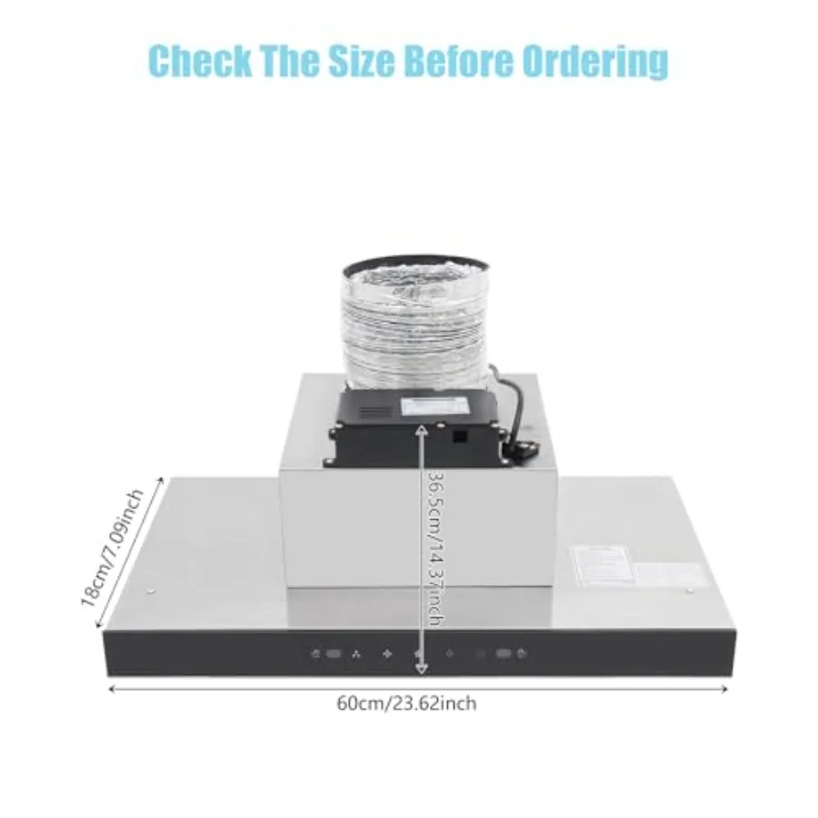 شفاط المطبخ من الفولاذ المقاوم للصدأ مقاس 24 بوصة مع شفط 350 CFM لمسة المطبخ والتحكم بالإيماءات 3 سرعات مروحة العادم L #2