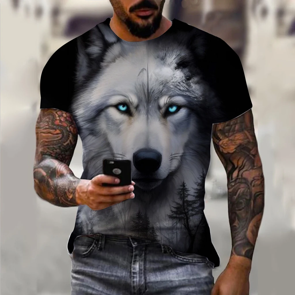 Men\'s T-Shirts Summer Animal Wolf  Pattern 3D Print Tops Tees Summer Women Streetwear Fashion Oversized T Shirt Men Clothing