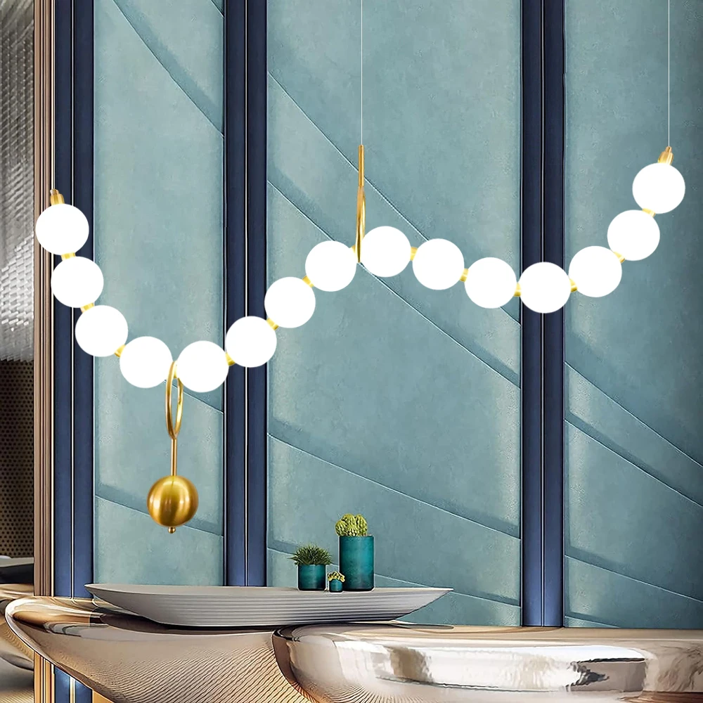 Postmoderne Perlenkette mit Glaskugel-Anhänger, Weiße Acrylkugel-Pendelleuchte für Wohnzimmer, Schlafzimmer, Esszimmer, Bar