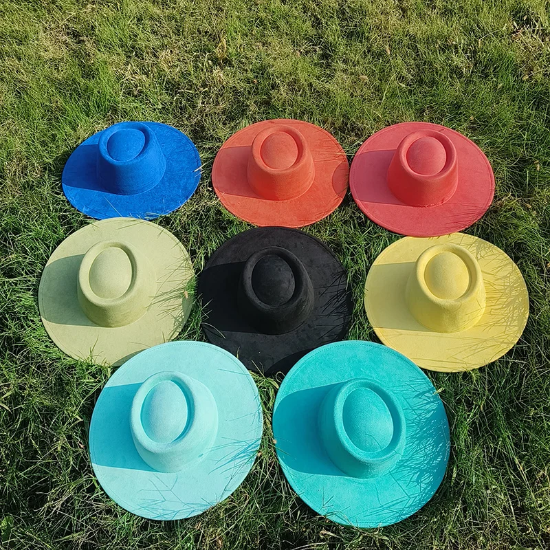 9,5 cm große Krempe Retro Nubuk leder Fedora Hut für Frauen Männer Matcha grün flache Zylinder Herbst Winter breite Krempe Luxus Britisch