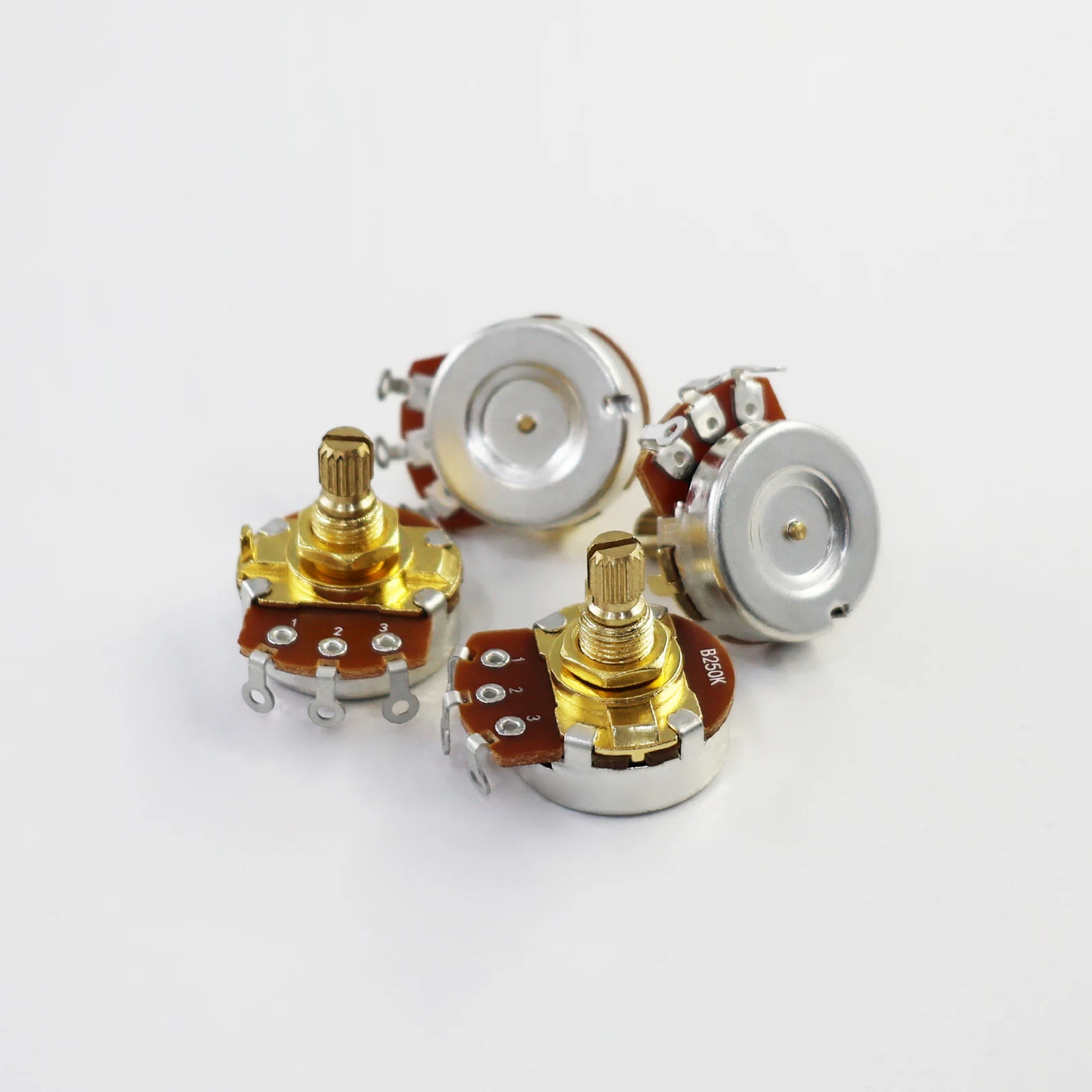 PHRILAM 4 Pack Short Guitar Potentiometers, 18-Tooth Coarse Knurled Split Shaft, 15mm Shaft, Volume Tone Control Pot