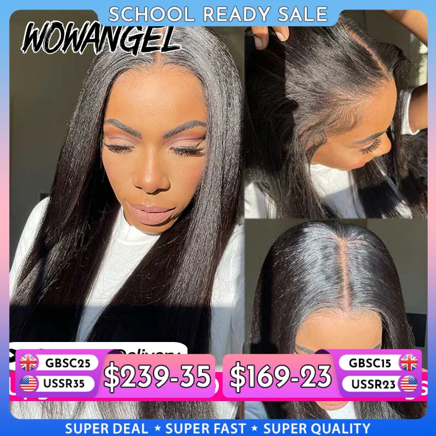 Wow Angel 34 Zoll 13x6 HD Lace Front Perücken Yaki Straight Lace Frontal Echthaarperücken 250 % vorgebleichtes brasilianisches Haar für Frauen