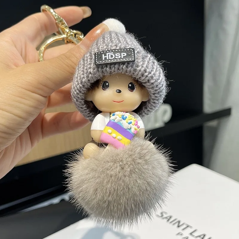 Mongqiqi cute little baby cartoon car keychain pendant for Instagram plush bag decoration gift