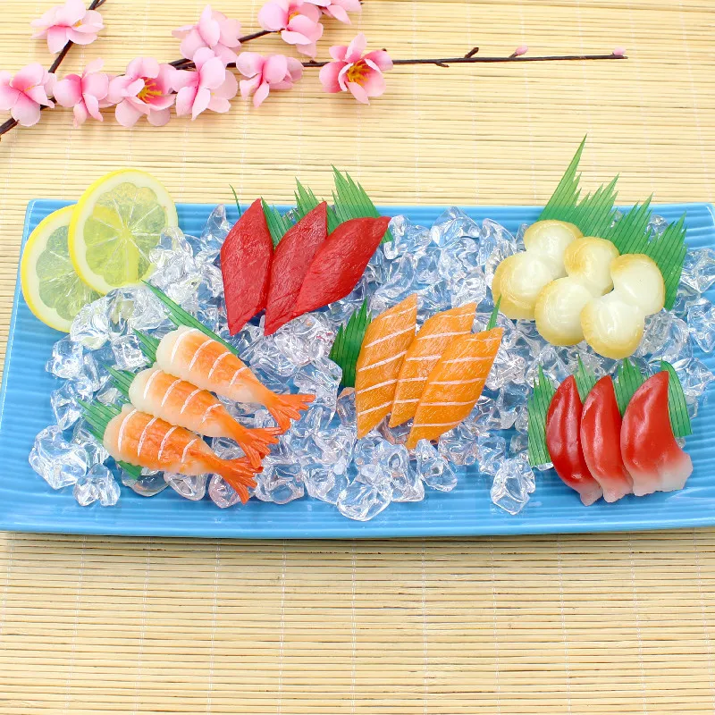 Plato de comida japonesa Sashimi, almeja ártica de salmón, pulpo, Anguila, modelo de comida simulada, Mini juguetes, accesorios de fotografía, decoración divertida, regalo