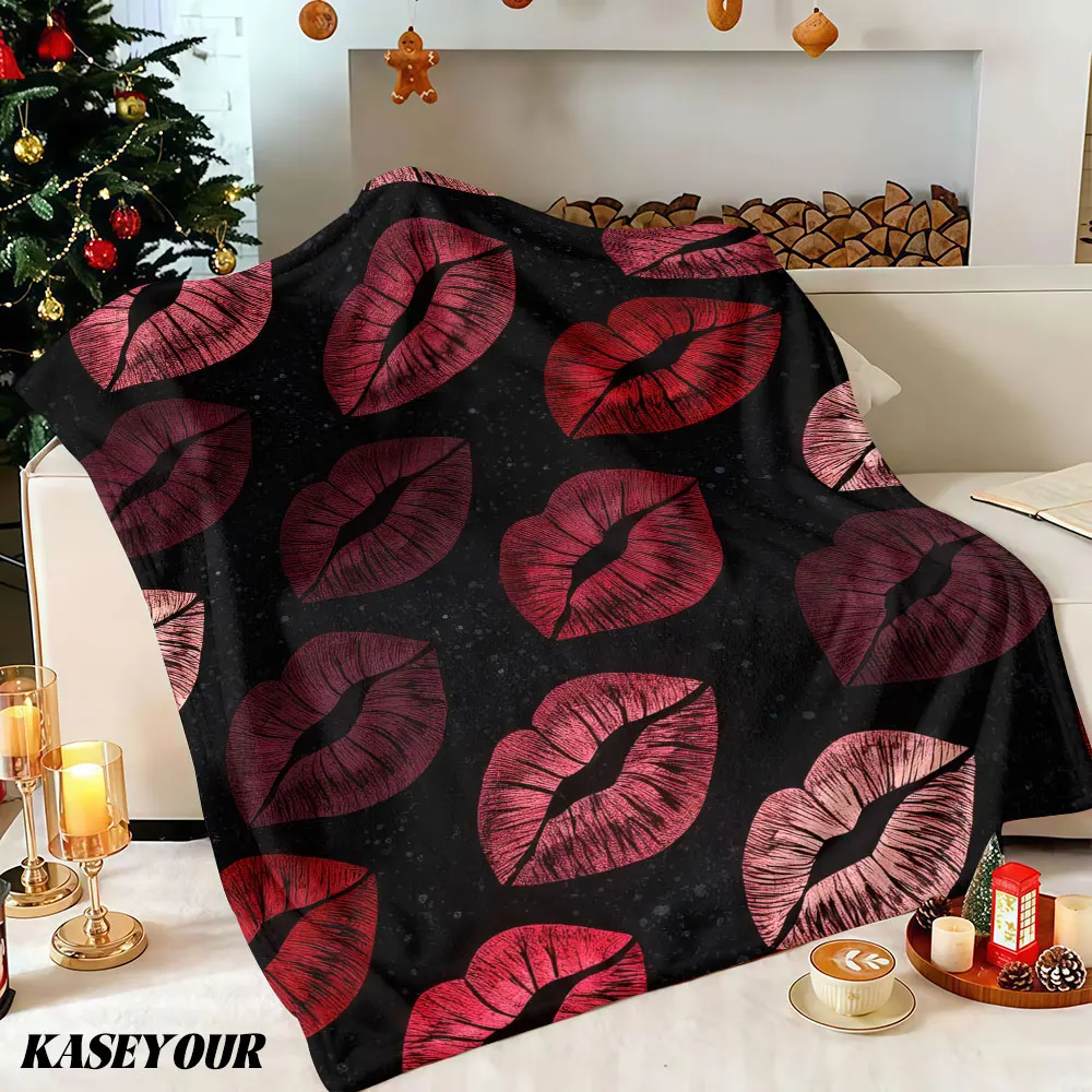 Lip Print Winter Summer Flannel Blanket Throw Fleece Soft Fuzzy Plush Cozy Fleece Blankets for Sofa Ideal Gifts