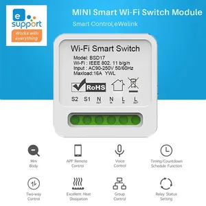 Interruptor de Luz Controle Sem Fio Inteligente, Interruptor DIY Disjuntor, Wi-Fi, Suporta Alexa, Google Home, EWelink, 2 Way, 16A 8 principais vendas wifi automação - №7