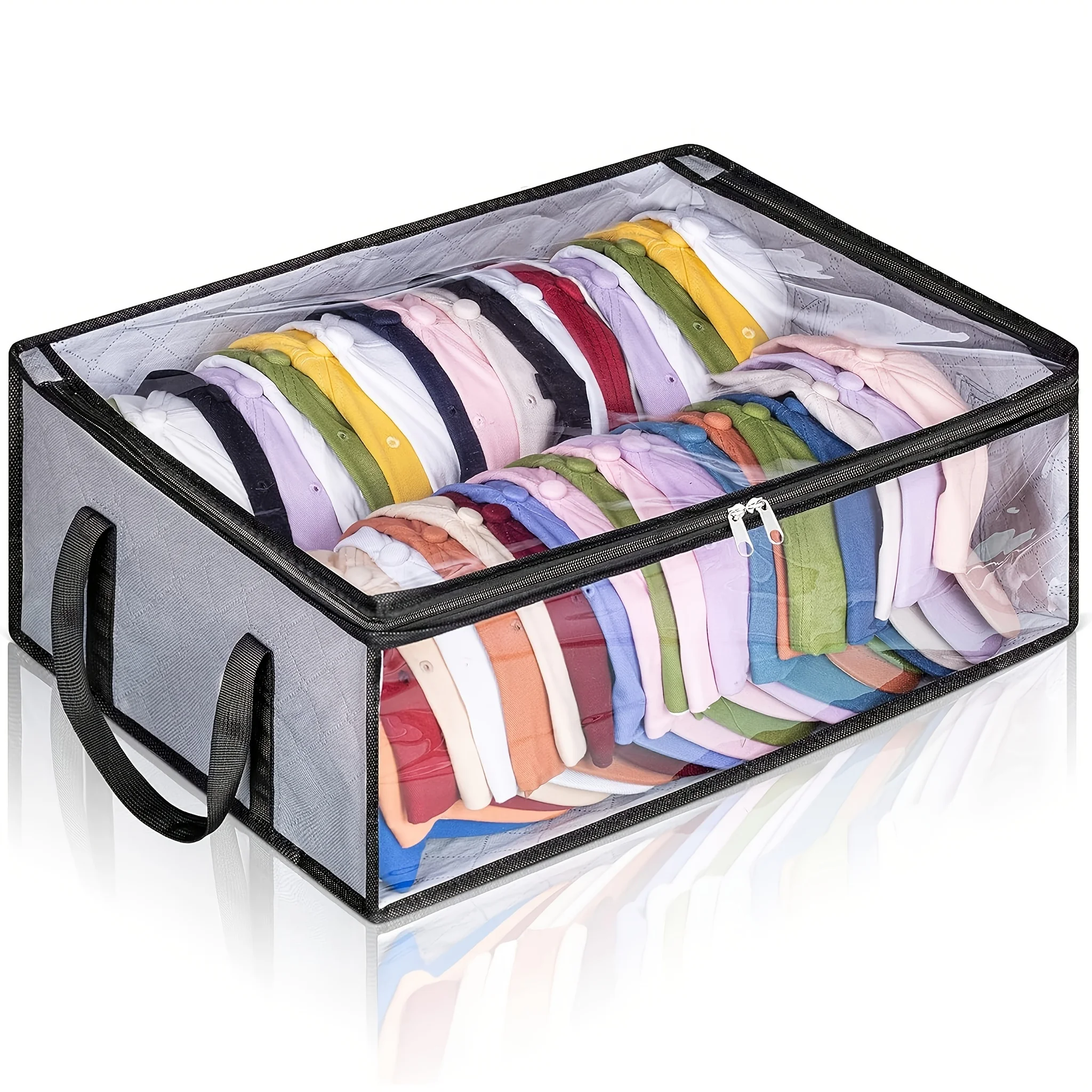 

Large Capacity Hat Organizer - Dustproof Baseball Box With Handles & Viewing Window, Foldable Closet Holder For 40 Caps