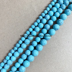 Natural Stone Matte Chinese Lake Blue Turquoise Round Loose Beads 15