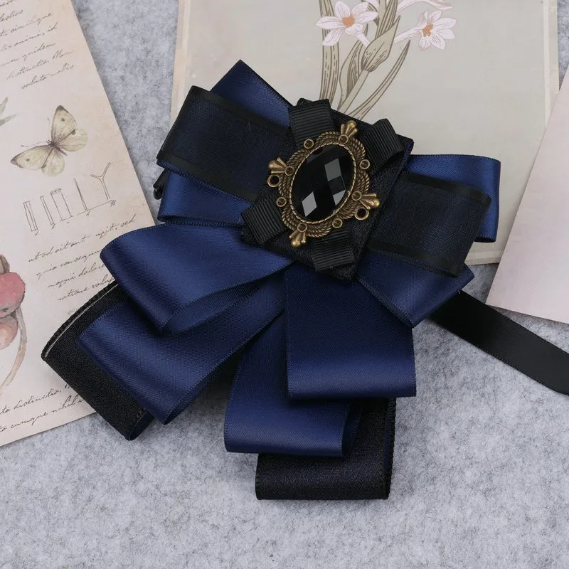 Man New Retro Rhinestone Ribbon Bow Tie Jewelry Brooch Women\'s Shirt Collar Solid Business Office Casual Neckties Accessories
