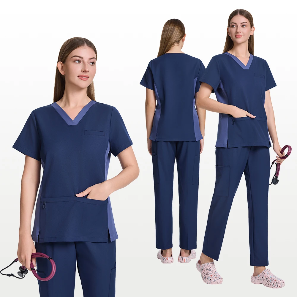 classic-v-neck-medical-scrubs-set-4-way-stretch-orthopedic-hospital-uniform-dental-nursing-scrub-sets-for-doctors-9505-06
