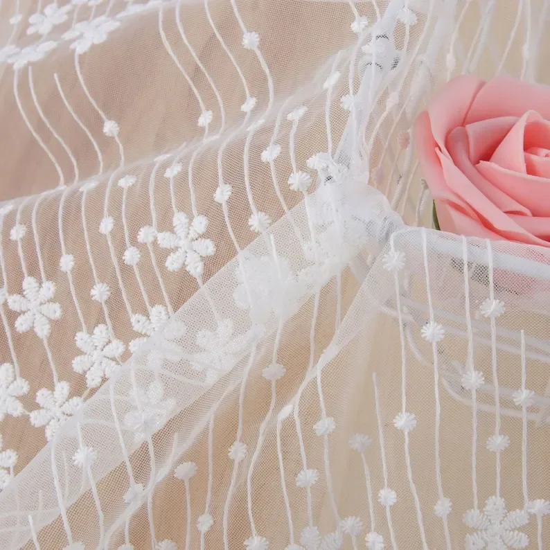 1 yard flower embroidery Lace fabric soft white tulle fabric For Girl Dress Tutu Dress Wedding Dress Bridal Veil