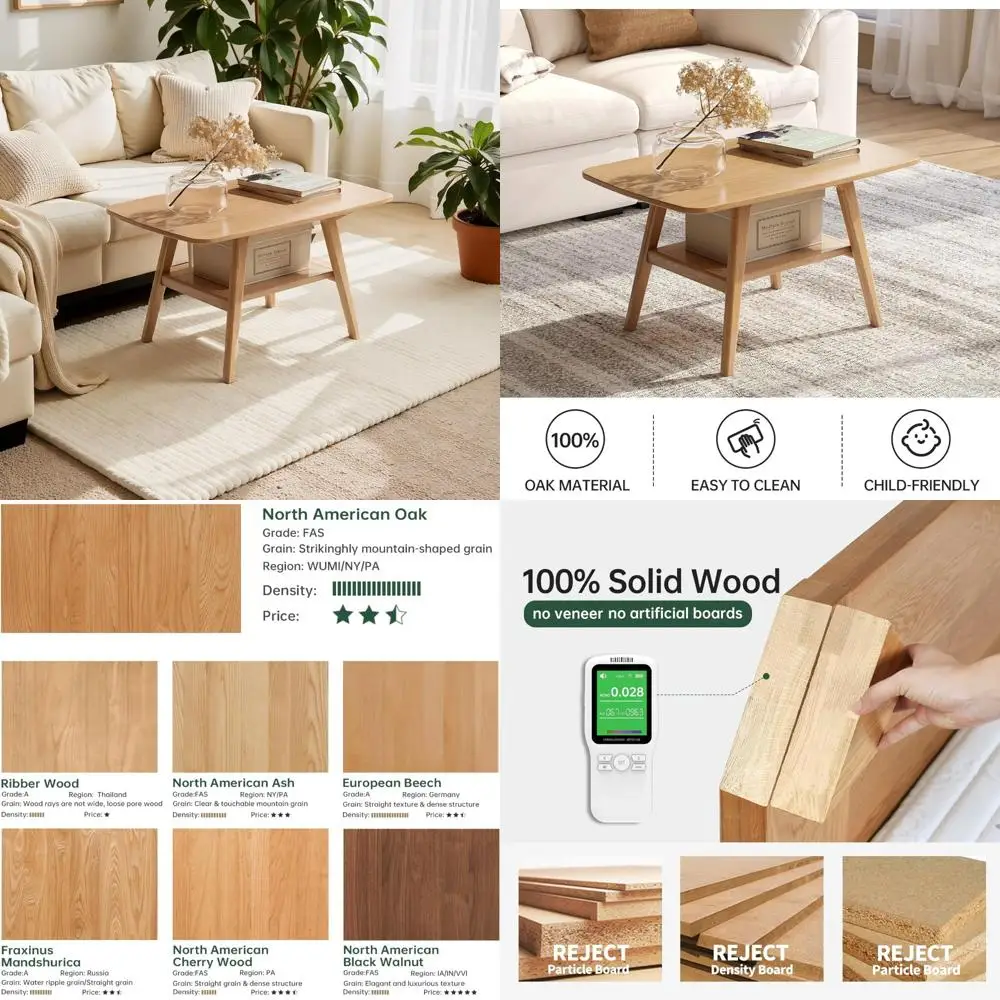 Mid Century Modern 2-Tier Coffee Table with Storage and Rounded Edges for Living Room