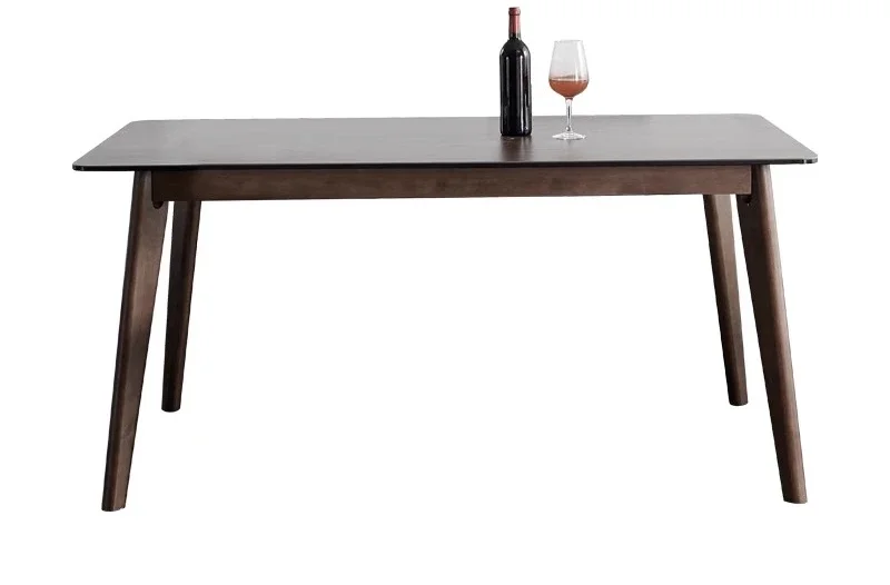 Wood grain rock slab dining table, simple and modern all-solid wood walnut rectangular small apartment dining table