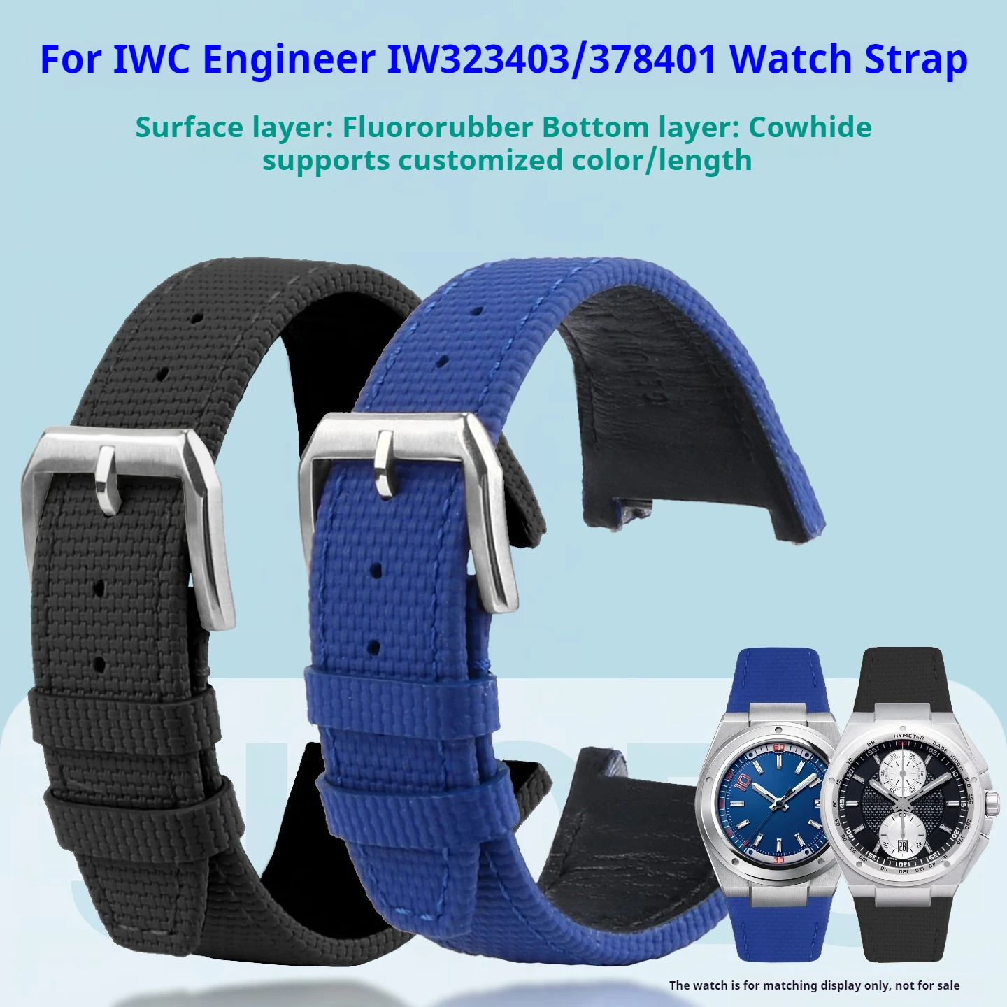 For IWC INGENIEUR FAMILY Series IW500503 IW500501 Fluororubber Splicing Leather Sole Watch Strap 28MM Customized watch Band
