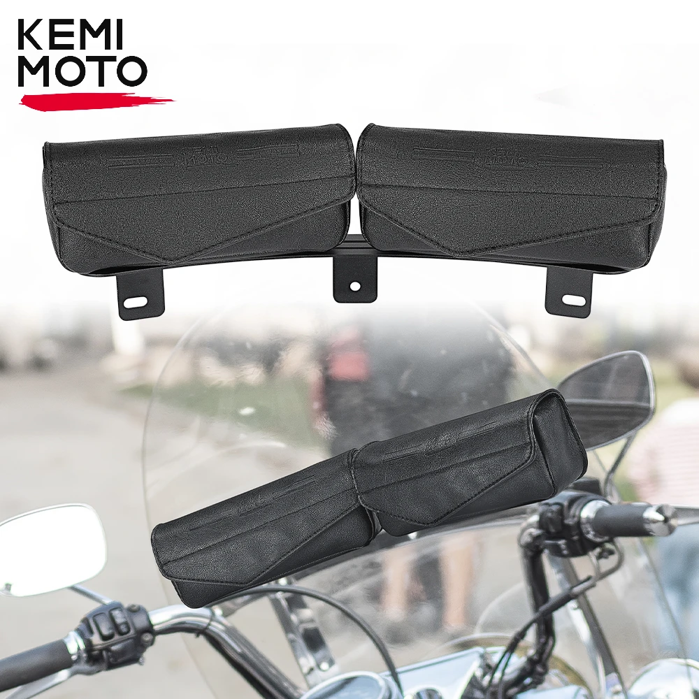 KEMIMOTO Motorcycle Windshield Bag Tool Storage Pouch For Touring Electra Street Glide Windshield Saddle Bags Moto Accessories