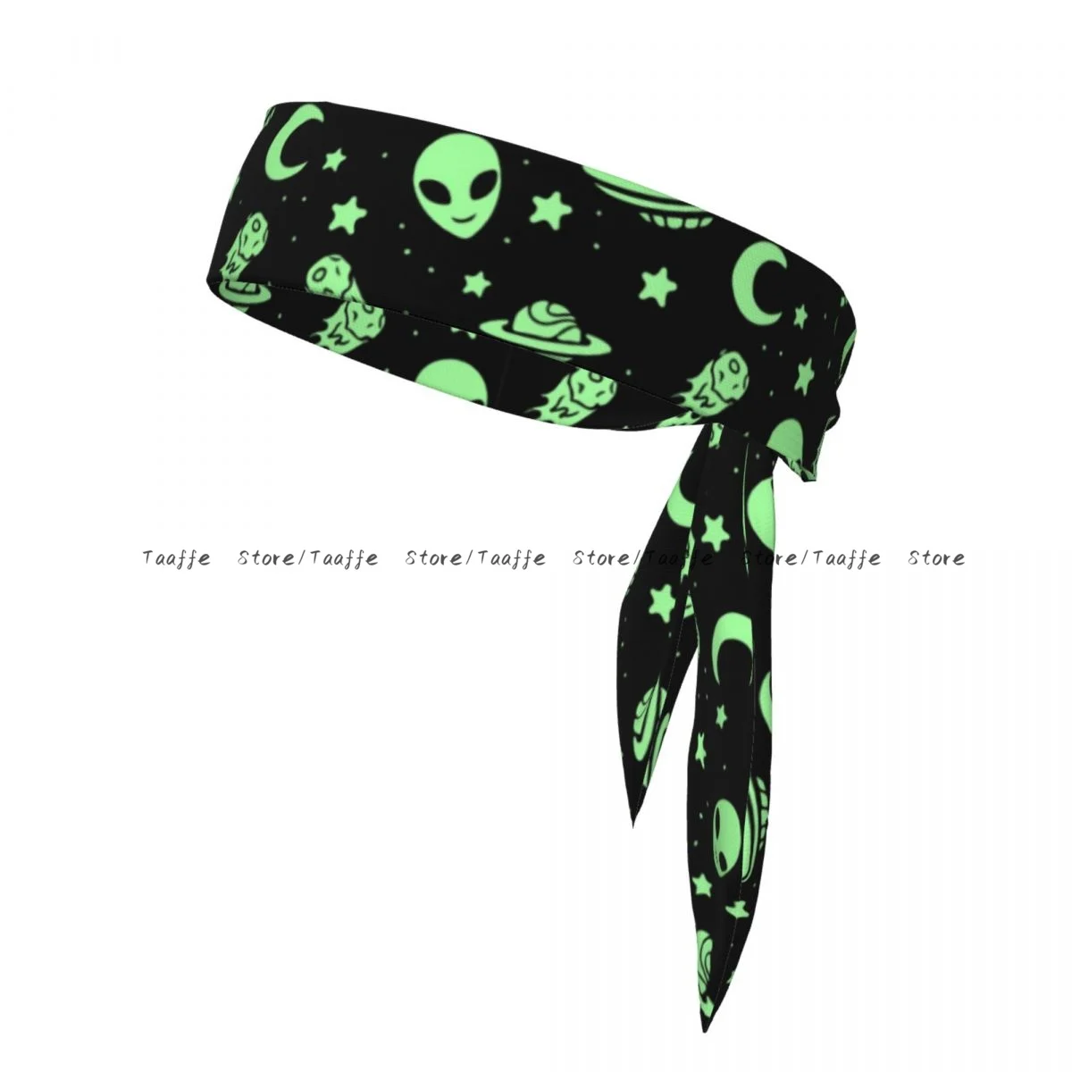 

Sports Headband Head Tie Green Alien UFO Moon Bandana Sweatbands Yoga Tennis Headwrap for adult