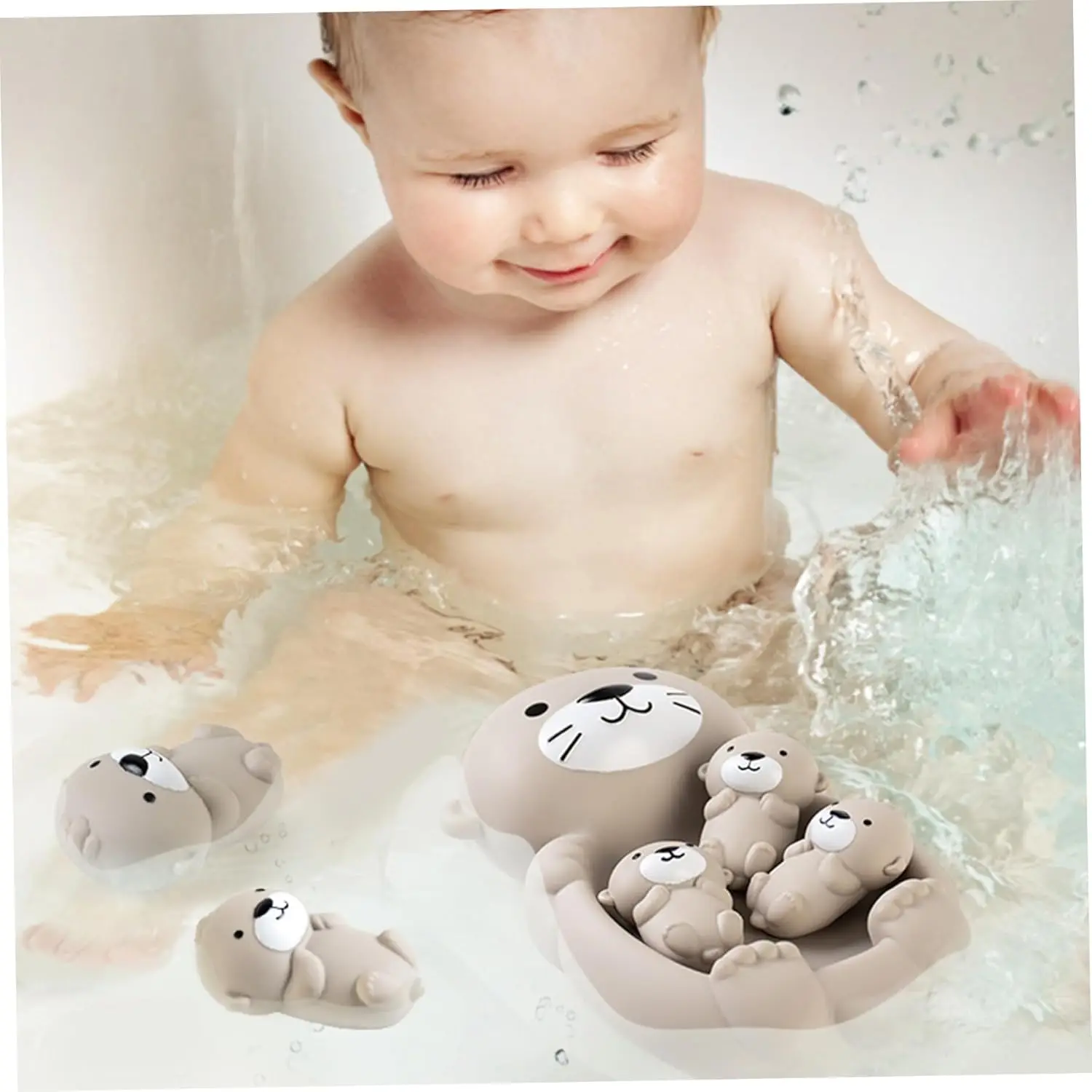 4PCS Otter Bath Tub Water Toys, Cute Floating Pool Squeeze Toys for Toddlers Playing While Washing,Parent-Child,birthday gift