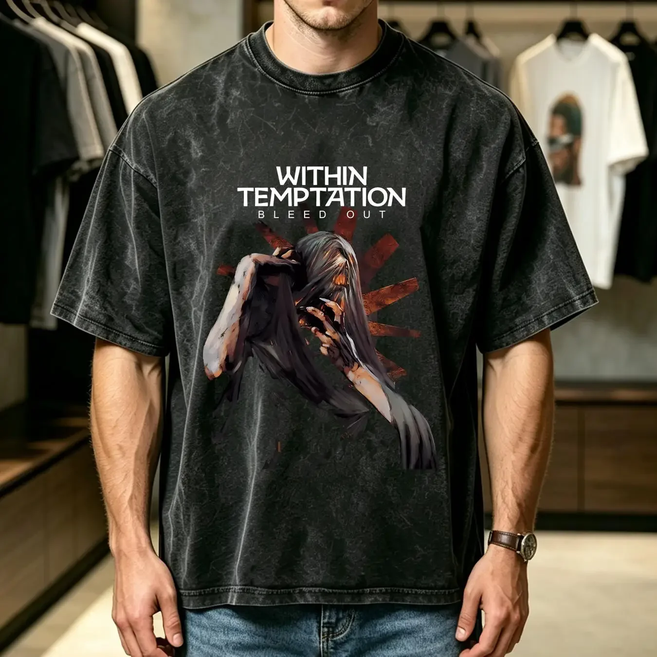 washed T Shirt Within Temptation 'Bleed Out Album' Black NEW OFFICIAL long or short sleeves vintage Washed Breathable Slightly