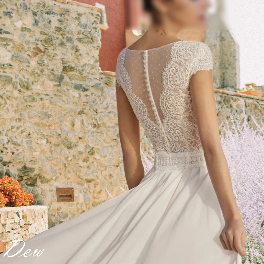 تخصيص الشيفون الأبيض جودة عالية حفل زفاف غمد رسمي رائعة يزين فستان الزفاف الكلاسيكية الخامس الرقبة أثواب الزفاف