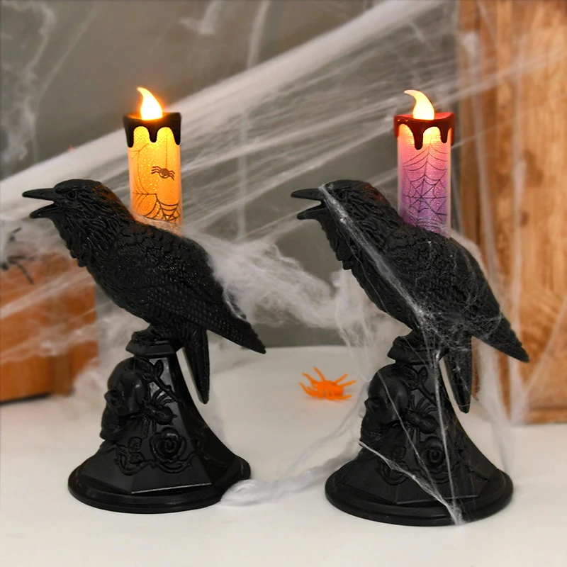 

Halloween Crow Candle LED Lights Black Skull Crow Spider Web Candle Lights Halloween Party Decorations Home Ghost House Props