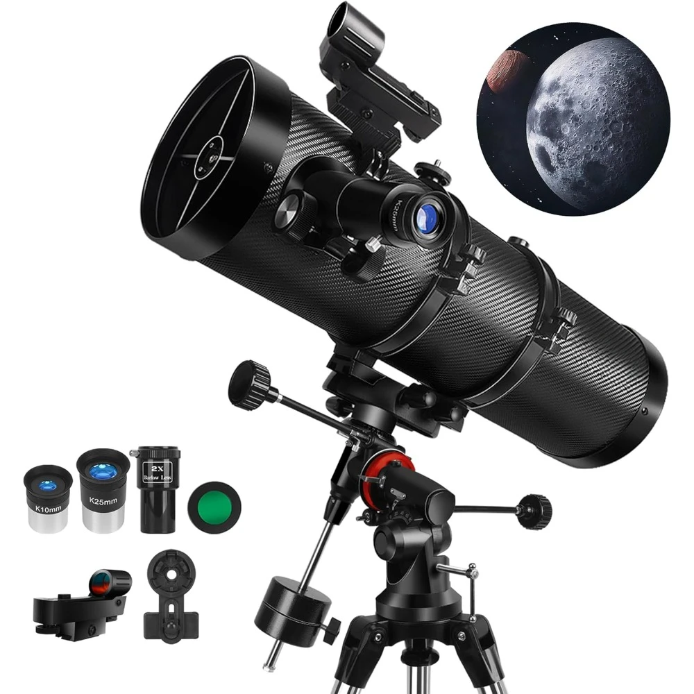 Telescope 150EQ Reflector Telescope for Adults Astronomy, Professional Manual German Equatorial Telescopes for Beginners & Kids