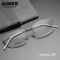 Denmark Brand Rimless Glasses Frame Titanium Ultralight Men's Square Business Optical Eyeglasses Myopia Blue Light Eyewear New