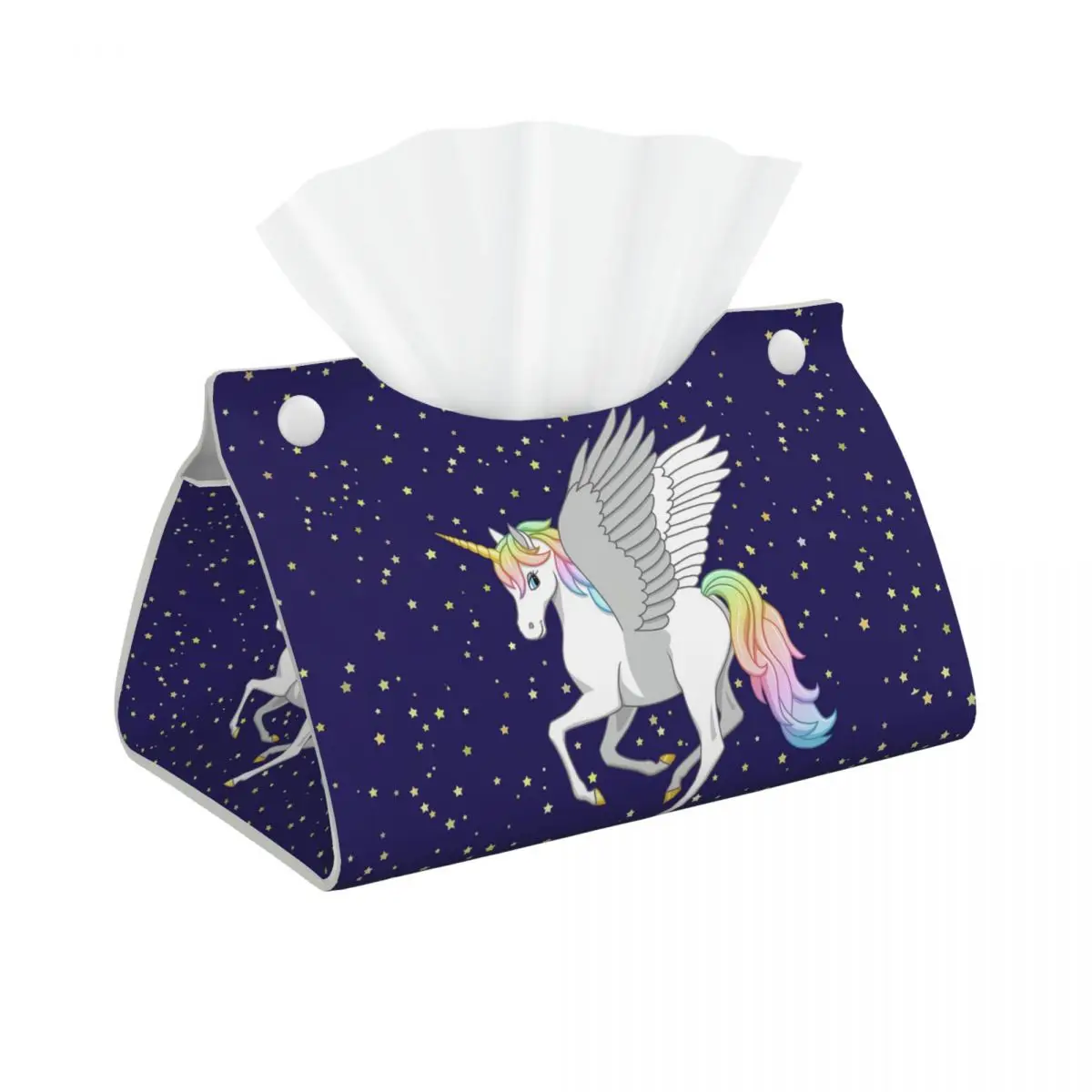 Custom Rainbow Unicorn Flying Horse Tissue Box Cover PU Leather Rectangular Facial Tissues Holder for Home