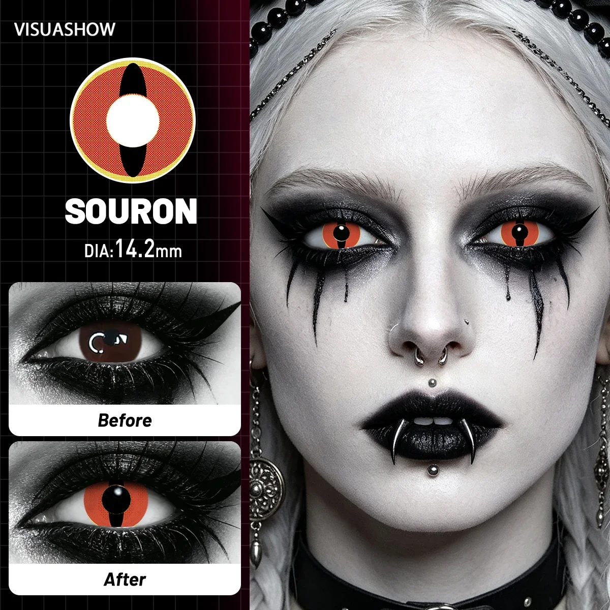Lalens Grüne Anime-Cosplay-Farbkontaktlinsen, 1 Paar, 14,2 mm, Kosmetiklinsen für Cosplayer, Halloween, Weihnachtsfeier, Kostüm, Augen-Make-up – Detail 14