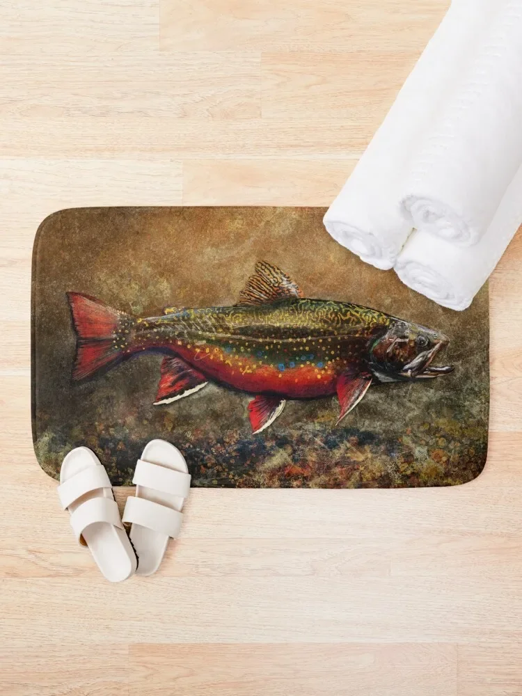 Spawning Male Brook Trout Illustration Bath Mat Toilet Floor For Toilet Mat