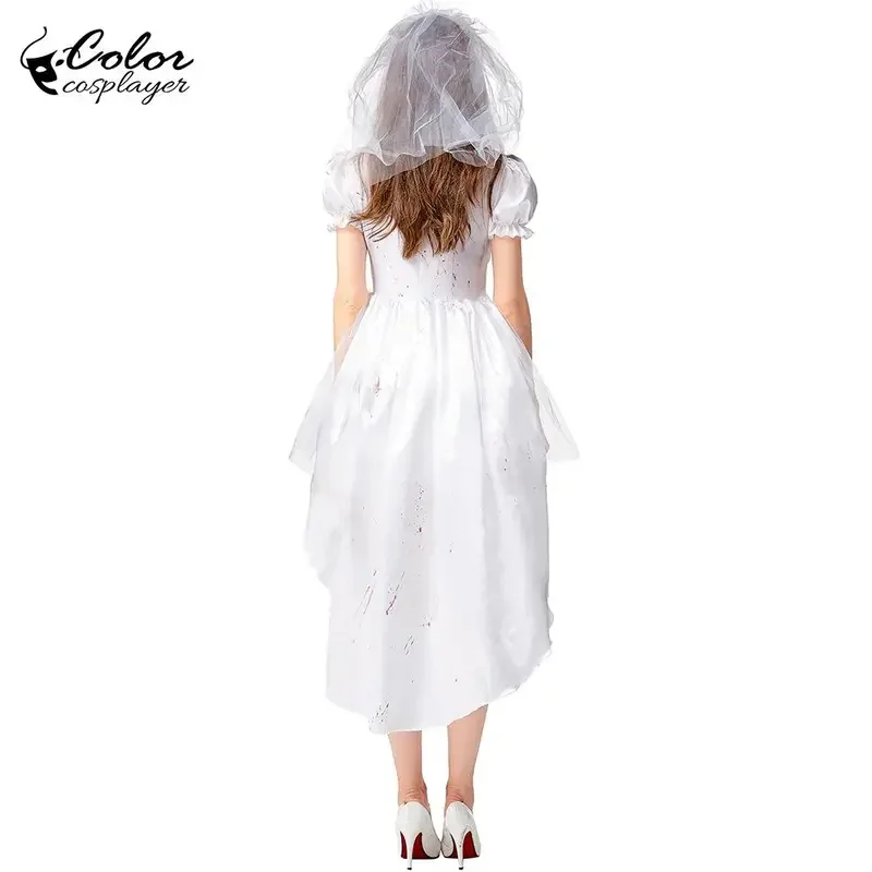 Color cosplayer white ghost bride women dress vampire cosplay costume terror zombie dress up Halloween Party adult clothing