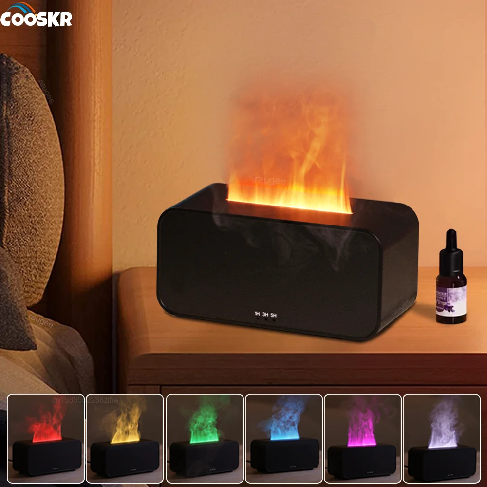 Aroma Humidifier Essential Oil Fragrance Diffuser Flame Aromatherapy Diffuser Home Mini Air Humidifier Mist Maker with LED Light