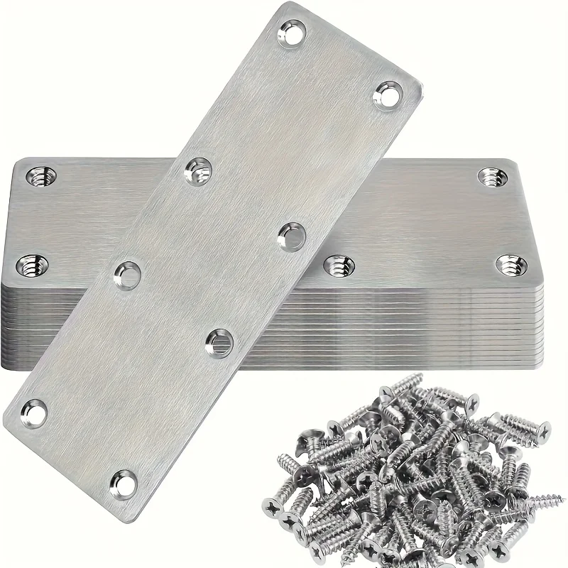 6Pcs Stainless Steel Metal Straight Brackets With Screws Repairing Mending Plate for Wood Furniture Easy to Install