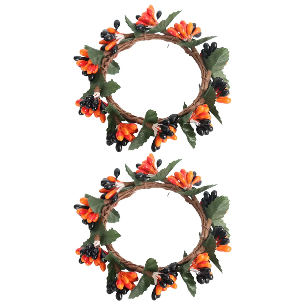 

2Pcs Festive Ring Wreath with Artificial Berries for Easter Thanksgiving Fall Home Decor Table Centerpiece Decoration