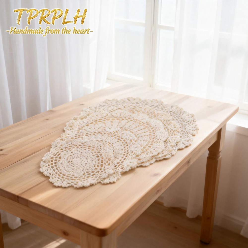 6/12PCS 28-40cm Handmade Crochet Vintage Round Doily Table Placemat Coaster Cotton Lace Decor Home Kitchen Wedding Photo Props