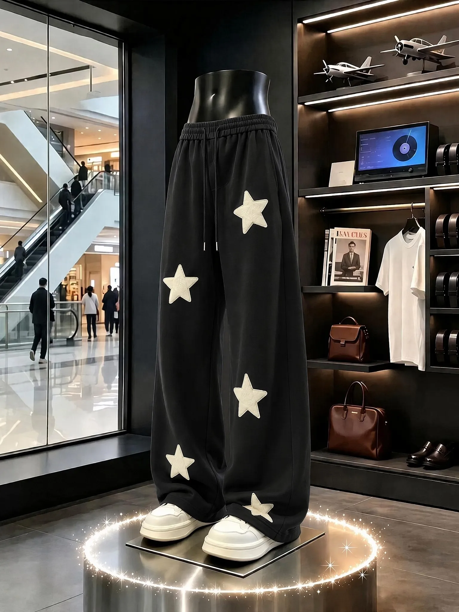 American Style Loose Wide Leg Pants Men Women Autumn Lazy Casual Straight Leg Sports Leisure Trousers Star Patch Decorative