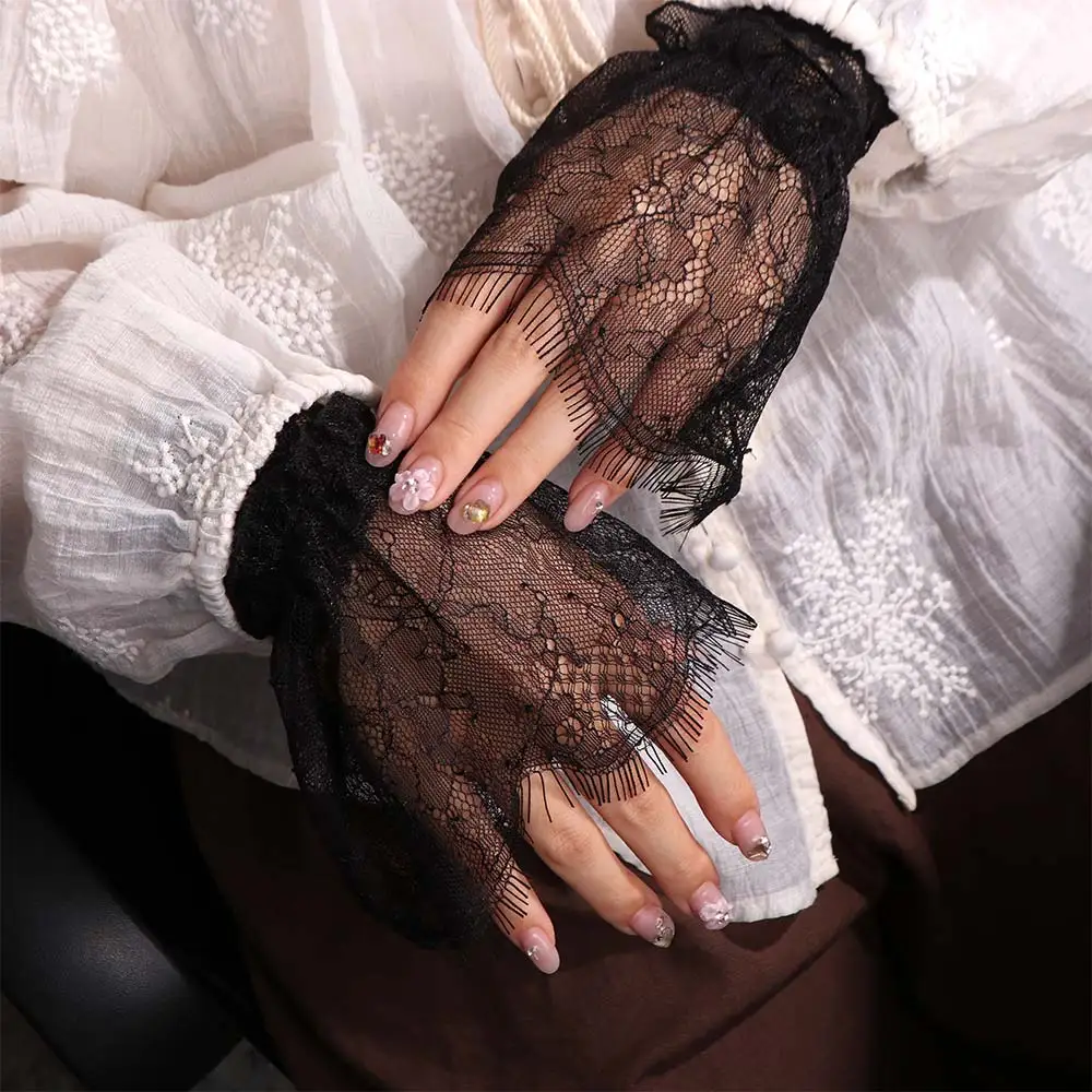 Adjustable Lace Floral Cuffs Stretchable Pleated Design Pleated Fake Sleeves White Black Detachable Wrist Accessories
